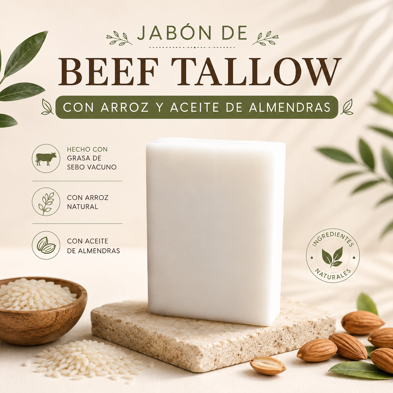 Beef Tallow Rice and almond oil’s Soap 3.50oz