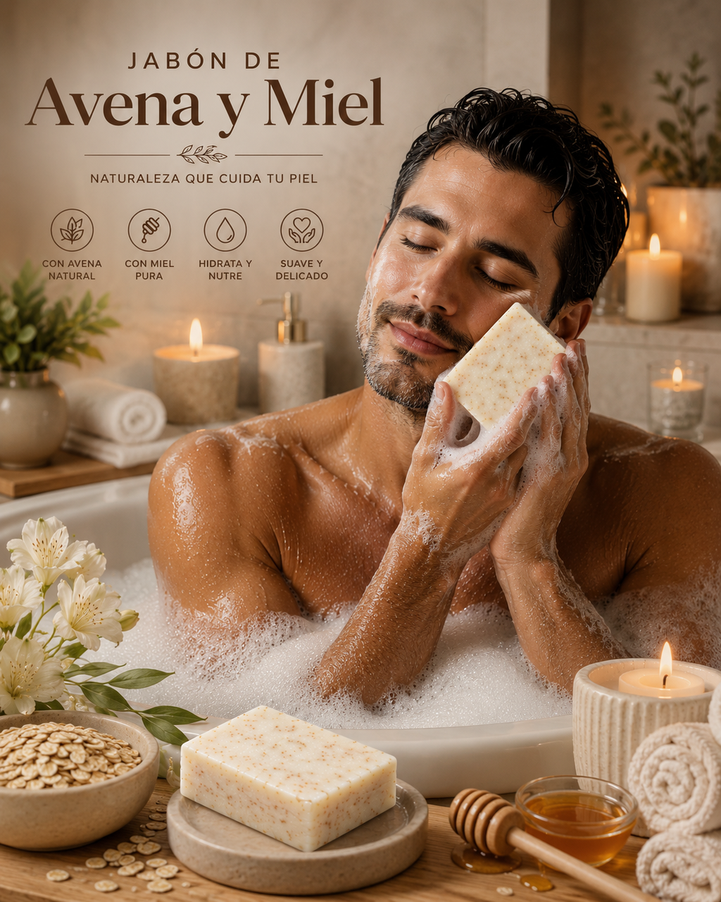 Jabon de Miel y Avena, Soap Honey and Oatmeal. 3.5oz
